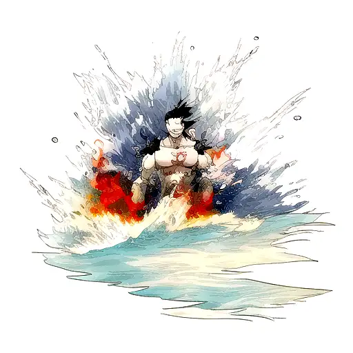 A tattoo depicting a powerful anime character controlling the elements of sea and fire tattoo design idea