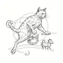 A sketch-style tattoo of a cat and bird engaging in a friendly game of chase, capturing the movement and energy of the moment tattoo design idea