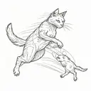 A sketch-style tattoo of a cat and bird engaging in a friendly game of chase, capturing the movement and energy of the moment tattoo design idea