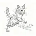 A sketch-style tattoo of a cat and bird engaging in a friendly game of chase, capturing the movement and energy of the moment tattoo design idea