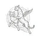 A sketch-style tattoo of a cat and bird engaging in a friendly game of chase, capturing the movement and energy of the moment tattoo design idea