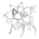 A daffodil and butterfly intertwined to create a musical note tattoo design idea