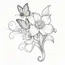 A daffodil and butterfly intertwined to create a musical note tattoo design idea