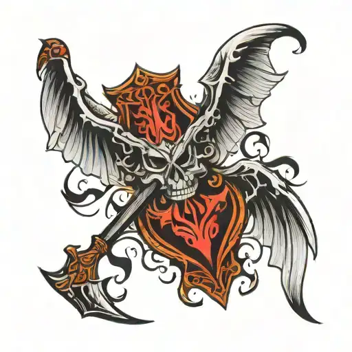 spade shape with demon wings tattoo design idea