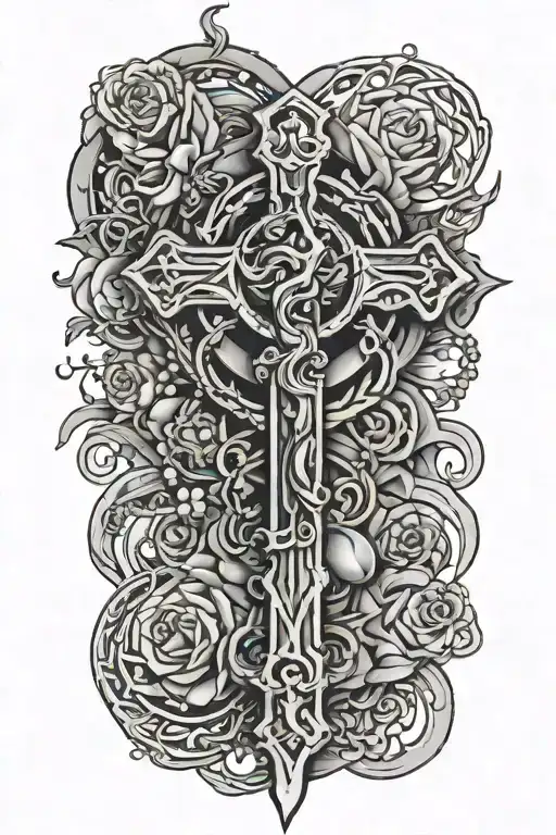 Rosary going around forearm  tattoo design idea