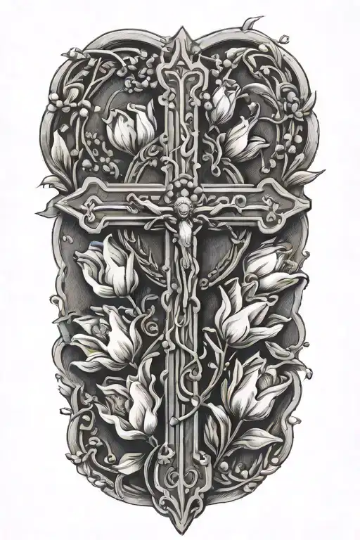 Rosary with tulips  tattoo design idea