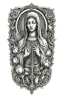 Rosary with tulips and lady Fatima  tattoo design idea
