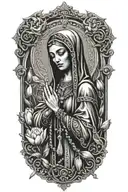 Rosary with tulips and lady Fatima  tattoo design idea