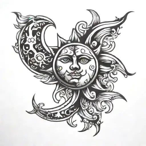 sun and moon merging together tattoo design idea