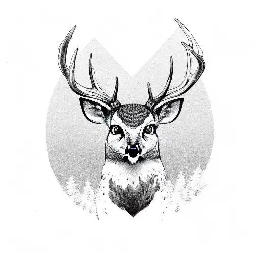 deer, forest, owl tattoo design idea
