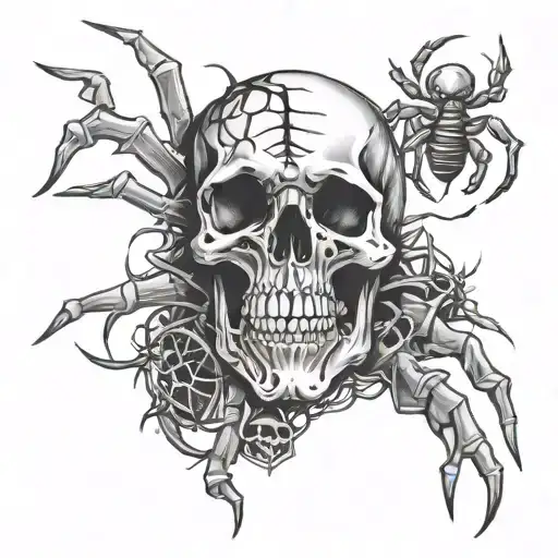 skull and spiders tattoo design idea