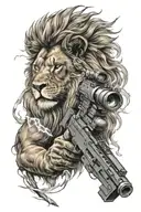 lion with lightning bolts and an m4 rifle tattoo design idea