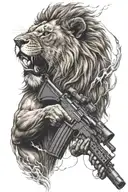 lion with lightning bolts and an m4 rifle tattoo design idea