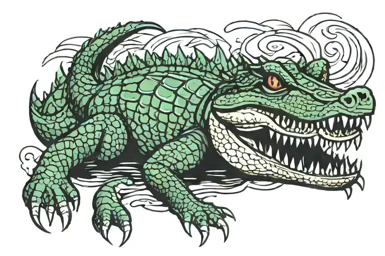 crocodile swimming tattoo design idea