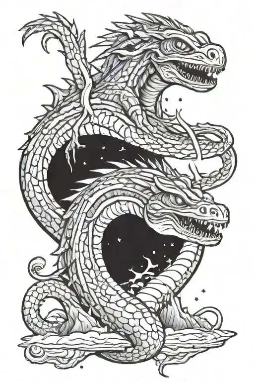 alien and ness monster in space tattoo design idea