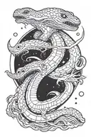 alien and ness monster in space tattoo design idea