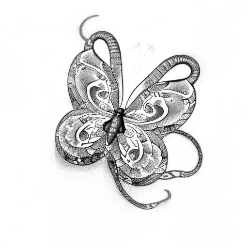 Butterfly with snakes and skulls tattoo design idea