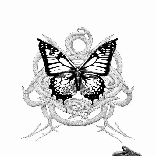 Butterfly with snakes and skulls tattoo design idea