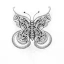 Butterfly with snakes and skulls tattoo design idea