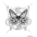 Butterfly with snakes and skulls tattoo design idea