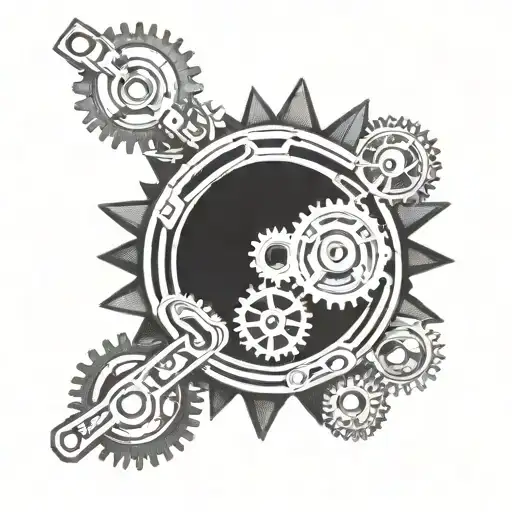 An intricate mandala design featuring gears and wrenches, representing the precision and craftsmanship of a diesel mechanic tattoo design idea