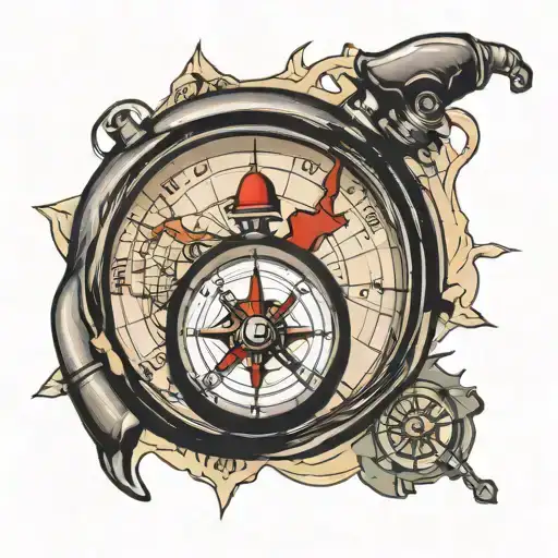 Neo-Traditional "Biker Map With Compass" Tattoo - BlackInk AI