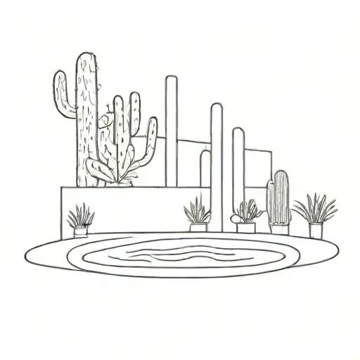 A black-grey tattoo of a swimming pool with cacti lining the edges, representing the client's favorite things and memories of Las Vegas tattoo design idea