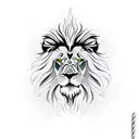 lion roaring with a khanda in background tattoo design idea