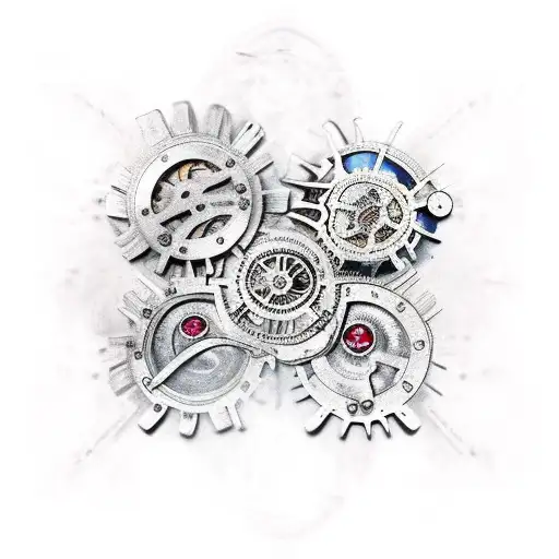 Steampunk cogs with bloodied flesh rent inbetween them tattoo design idea