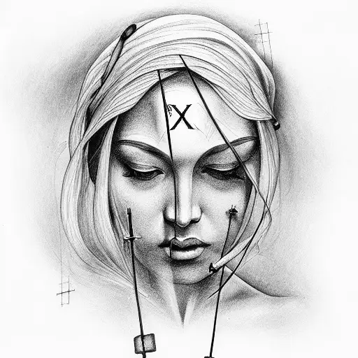 A beautiful woman crucifixed on a giant X tattoo design idea