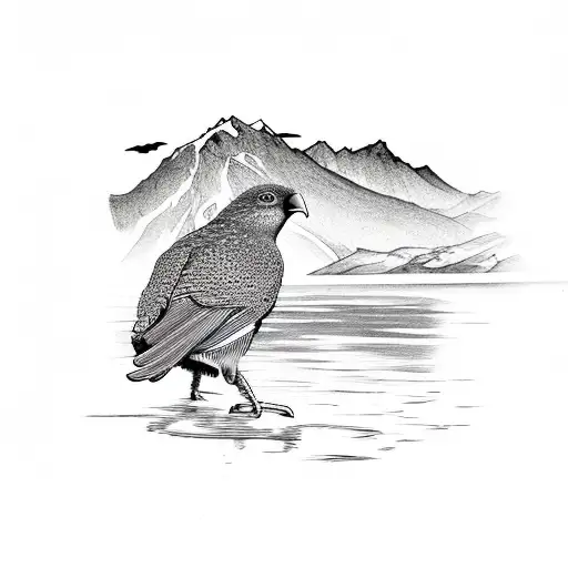kiwi bird with Wanaka Lake and mountains inside tattoo design idea