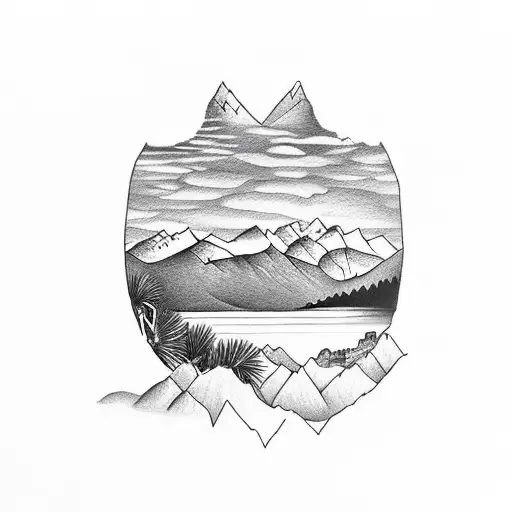 kiwi bird outline with Wanaka Lake and mountains insisde the outline tattoo design idea
