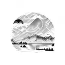 kiwi bird outline with Wanaka Lake and mountains insisde the outline tattoo design idea