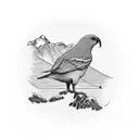 kiwi bird outline with Wanaka Lake and mountains insisde the outline tattoo design idea