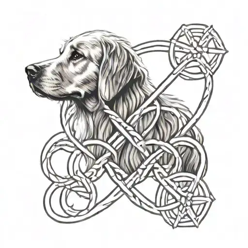 5 intertwined infinity symbols with small initial for family in the lines and my golden retrievers ears in one of them  tattoo design idea