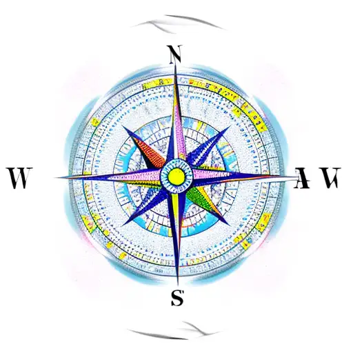 compass with letter G for north, J for East, C for South and O for West tattoo design idea