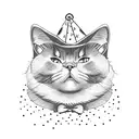  black and chubby cat with a ruff around its neck and a birthday hat tattoo design idea