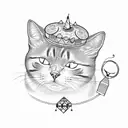  black and chubby cat with a ruff around its neck and a birthday hat tattoo design idea