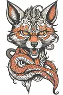 demon fox with a third eye and three snake tongues tattoo design idea