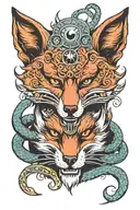 demon fox with a third eye and three snake tongues tattoo design idea