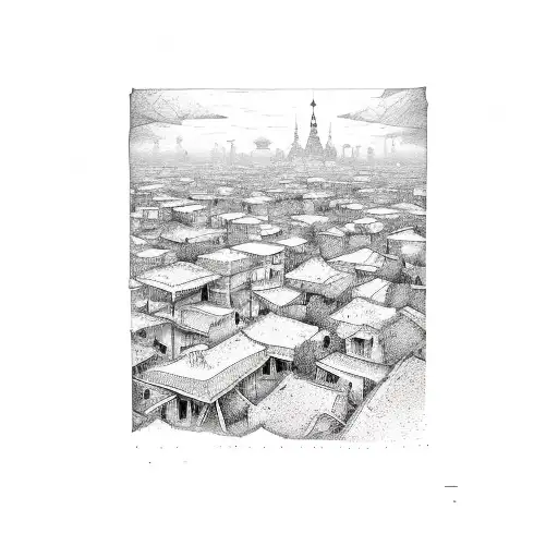 Meria village skyline tattoo design idea