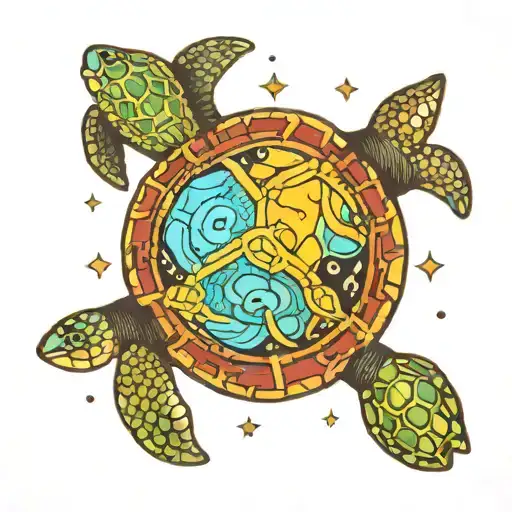 sea turtles in space and Gemini zodiac sign tattoo design idea