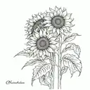 sunflowers with name incorporated within its petals tattoo design idea
