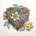 heart shaped puzzle with missing piece with Rachel in the missing piece tattoo design idea