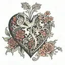 heart shaped puzzle with missing piece with Rachel in the missing piece tattoo design idea