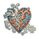 heart shaped puzzle with missing piece with Rachel in the missing piece tattoo design idea