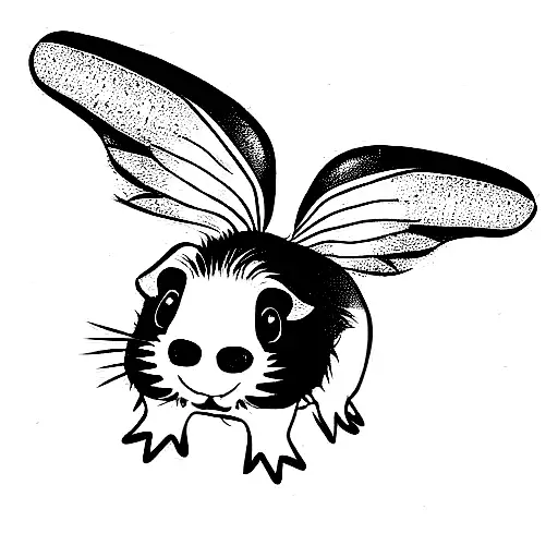 Black and white guinea pig with fairy wings tattoo design idea