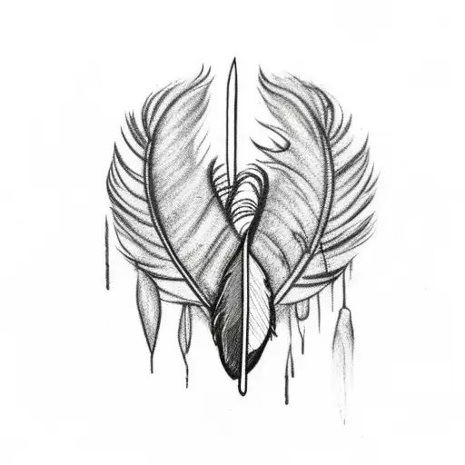 feather with blood on it above a crown  tattoo design idea