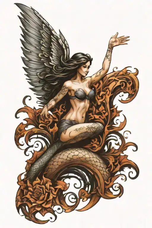 dark angel mermaid tattoo design idea