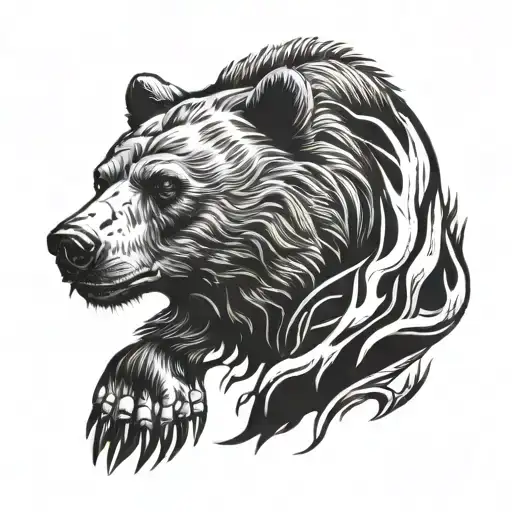 bear head with claws that tore tattoo design idea